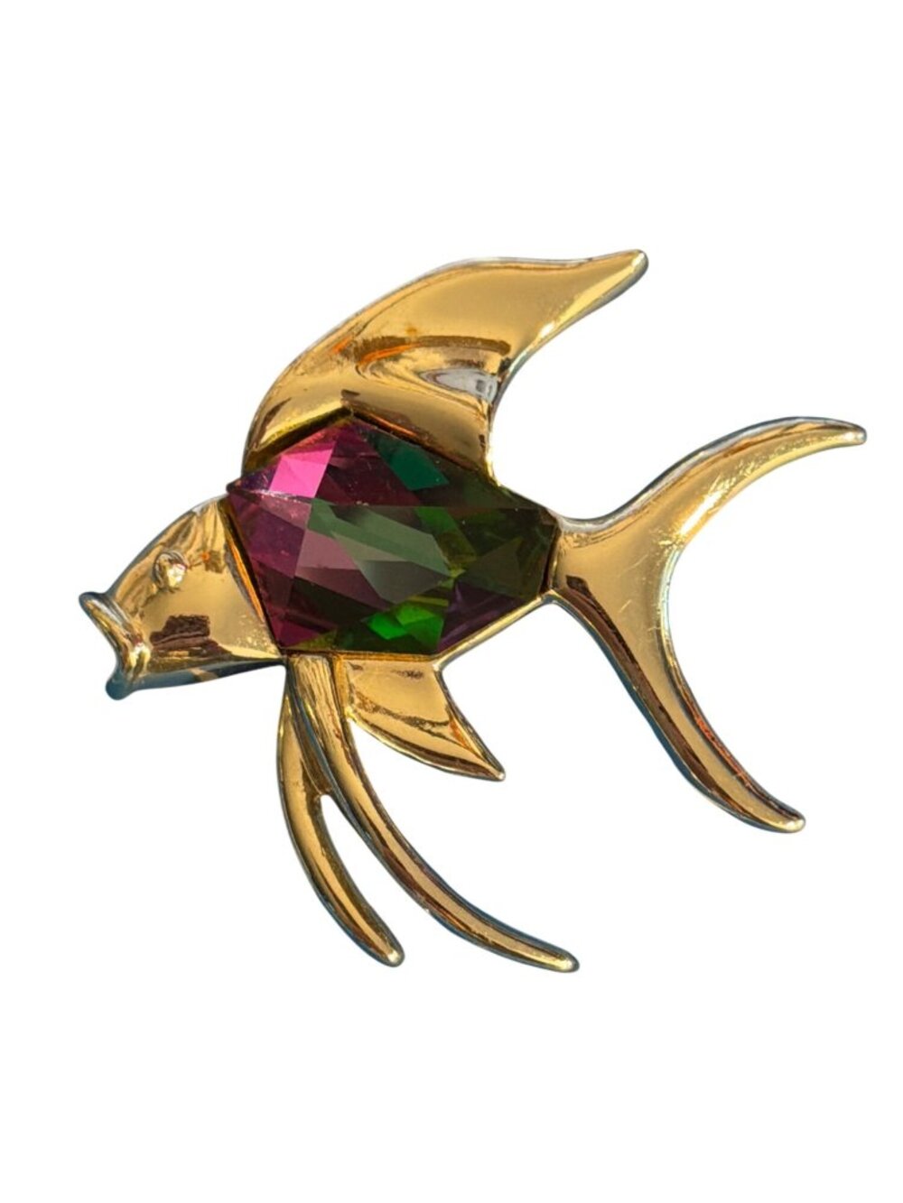 Vtg Sarah Coventry Gold Tone Tropicana Angel Fish Pin Brooch Watermelon Estate